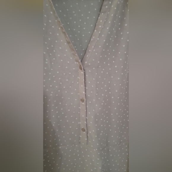 Maurices sheer tanish pink and white poka dot long sleeve blouse size XL. - Picture 2 of 5